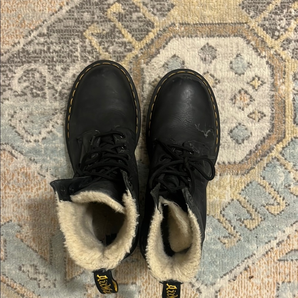 Dr. Martens Black Leather Boots with Fur Lining